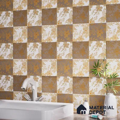 Floral Wall Tile TL 07250 Plana 8008 GLM (Gold) 1 ft x 1 ft Ceramic Matte Finish - 9 mm  | 2 mm Spacer is Mandatory | Please Expect a Slight Variation of Pattern